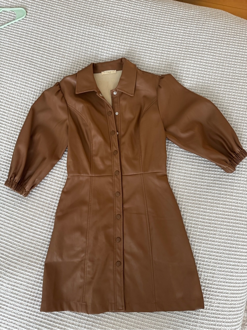 Brown Faux Leather Button-Front Dress